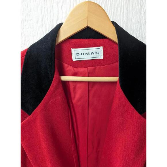 Vintage Dumas 100% Wool Red With Black Velvet Trim Blazer Sports Coat Classic - Picture 3 of 9